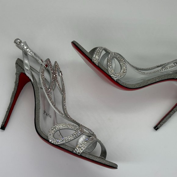 Christian Louboutin DOUBLE L STRASS 100 Crystal Glitter Sandals Heel Shoes - Picture 13 of 16